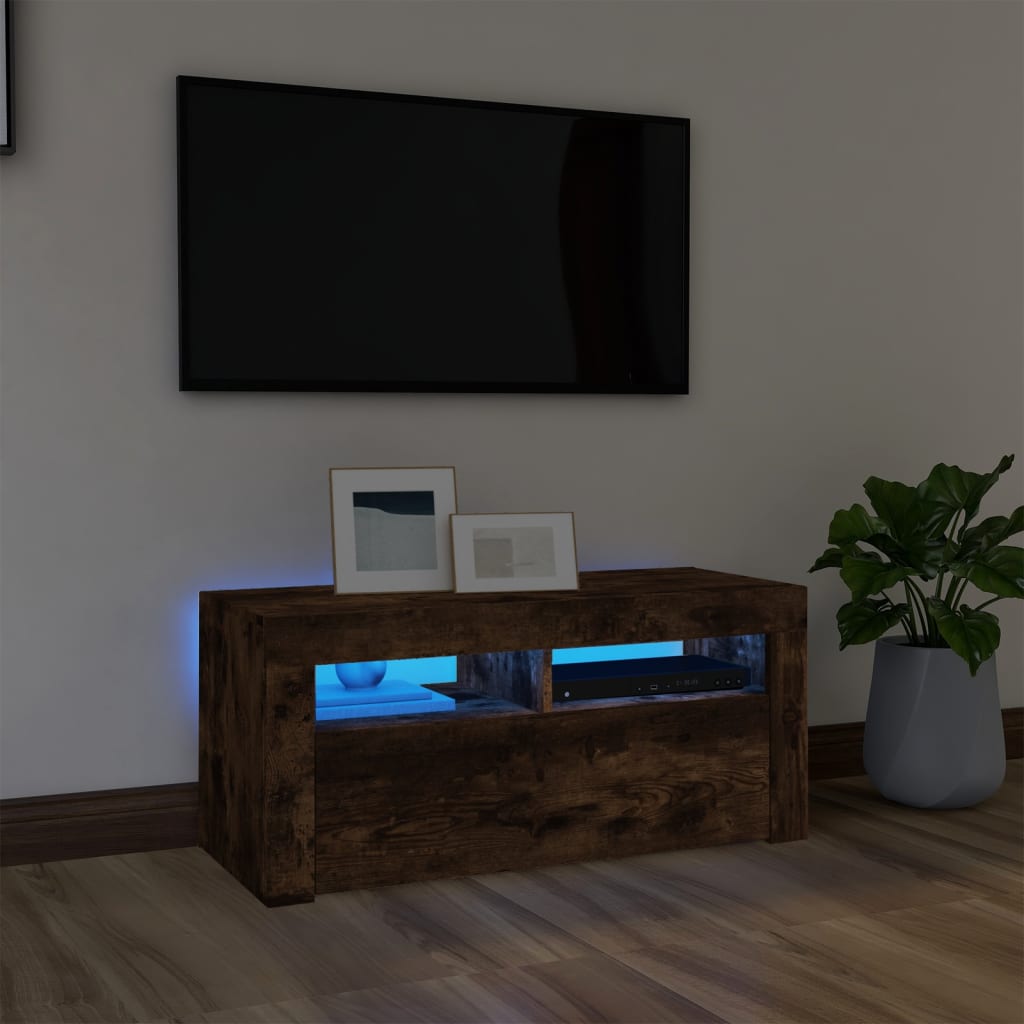 Tv Skříňka S Led Osvětlením Betonově Šedá 90 X 35 X 40 Cm