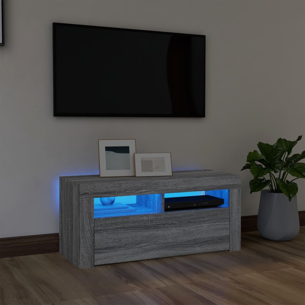 Tv Skříňka S Led Osvětlením Betonově Šedá 90 X 35 X 40 Cm
