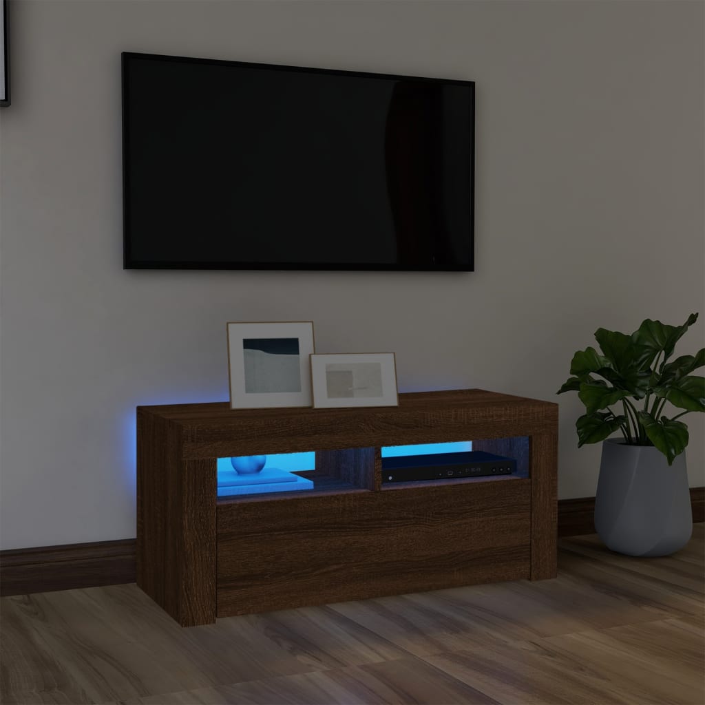 Tv Skříňka S Led Osvětlením Betonově Šedá 90 X 35 X 40 Cm