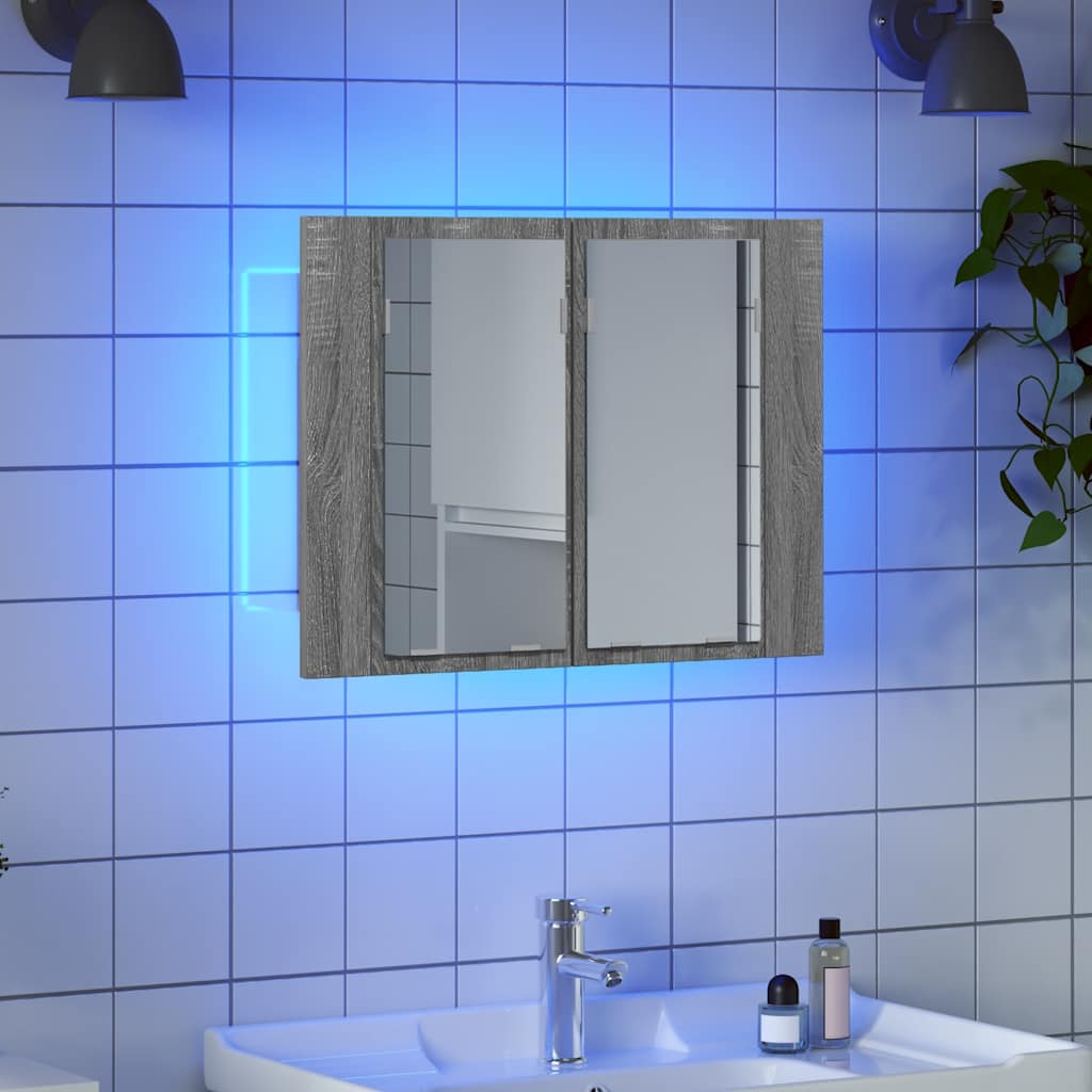 Zrcadlová Skříňka S Led Šedá Sonoma 60X12X45Cm Kompozitní Dřevo