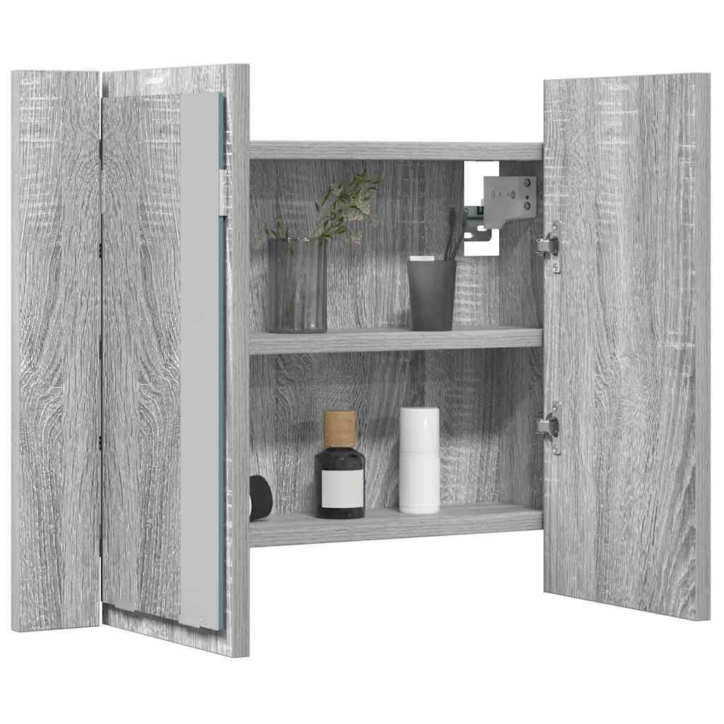 Zrcadlová Skříňka S Led Šedá Sonoma 60X12X45Cm Kompozitní Dřevo