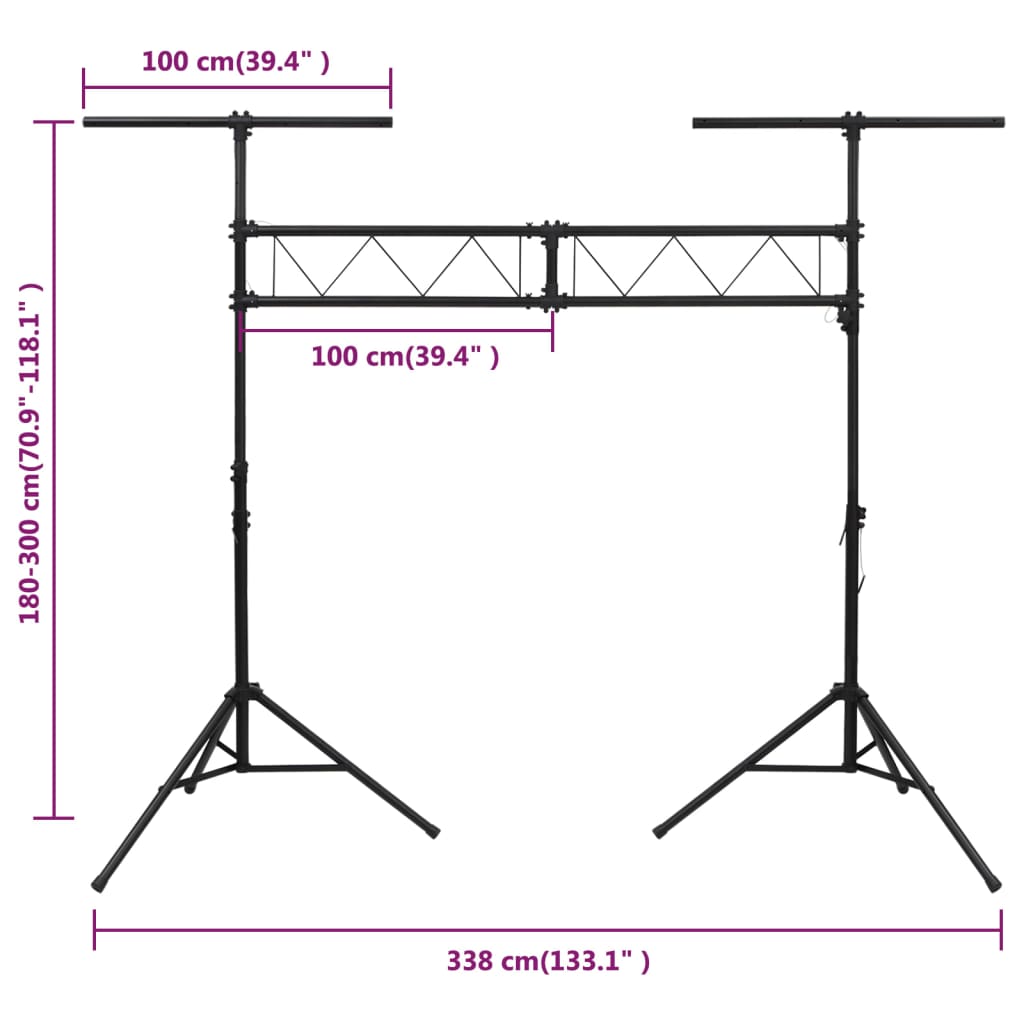 Světelná Rampa Se Stojany Černá 338 X 115 X (180–300) Cm Ocel