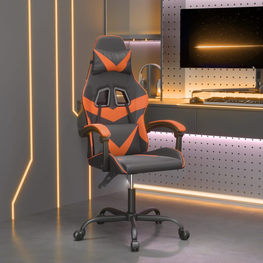 Otočná Herní Židle Černá A Oranžová Umělá Kůže