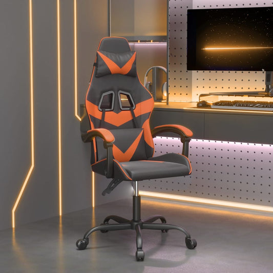 Otočná Herní Židle Černá A Oranžová Umělá Kůže