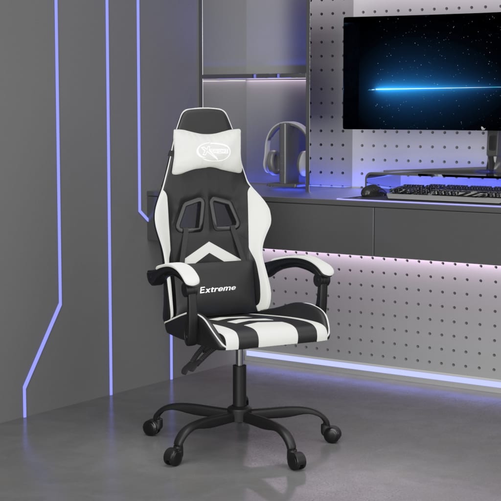 Otočná Herní Židle Černá A Bílá Umělá Kůže