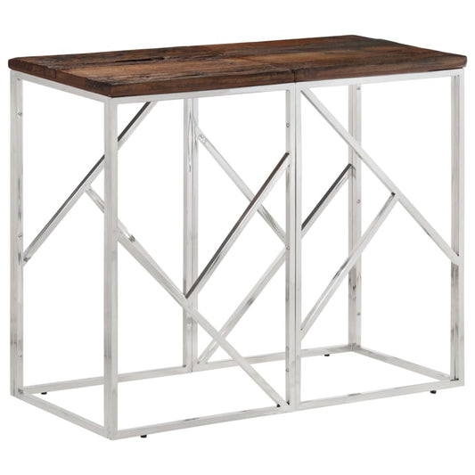 Konzolový stolek stříbrný nerezová ocel a masivní dřevo