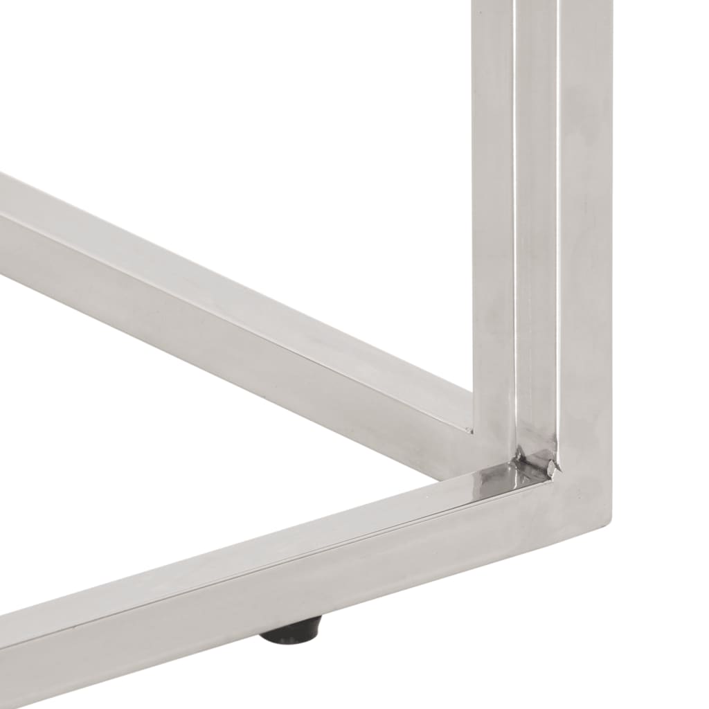 Konzolový Stolek Stříbrný Nerezová Ocel A Masivní Dřevo