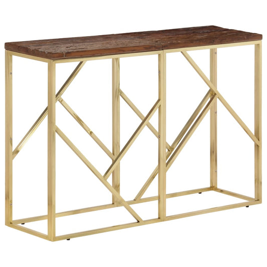 Konzolový stolek zlatý nerezová ocel a masivní dřevo