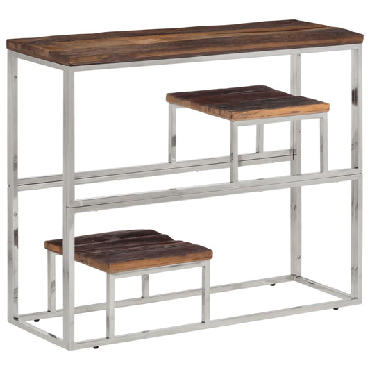 Konzolový stolek stříbrný nerezová ocel a masivní dřevo
