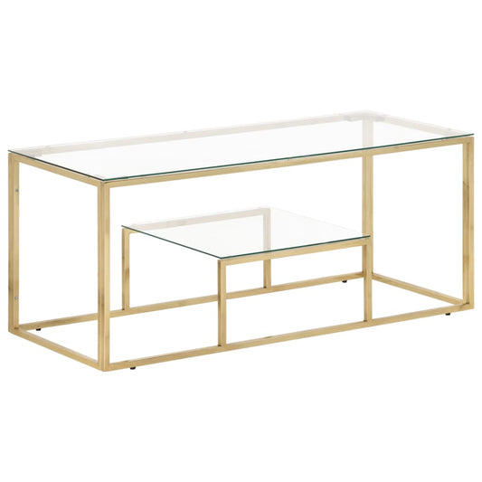 Konferenční stolek zlatý nerezová ocel a tvrzené sklo