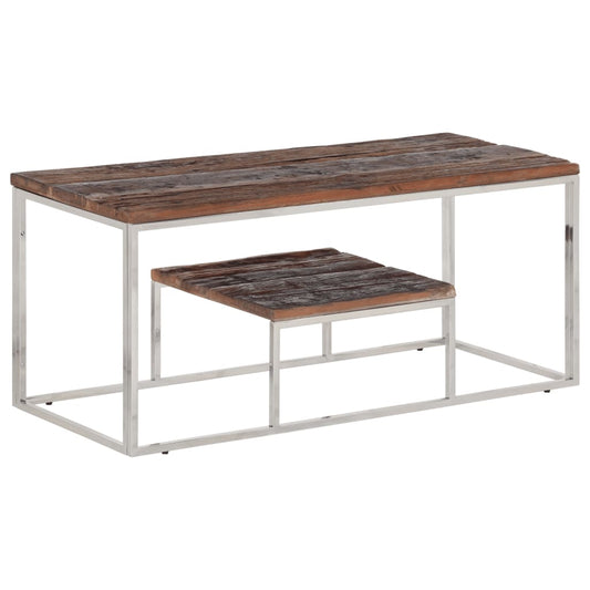 Konferenční stolek stříbrný nerezová ocel a masivní dřevo