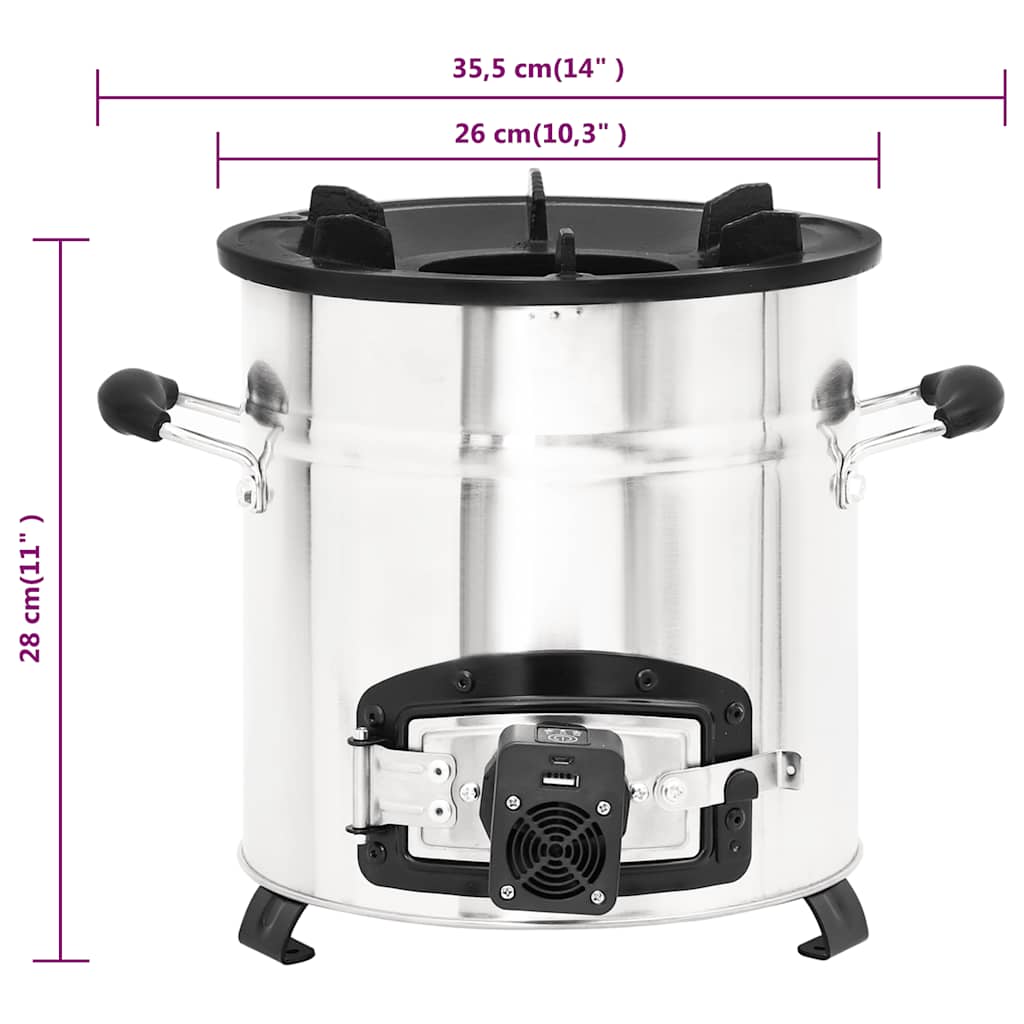 Vařič Na Dřevo S Usb Ventilátorem Stříbrný 35,5X26X28 Cm Ocel