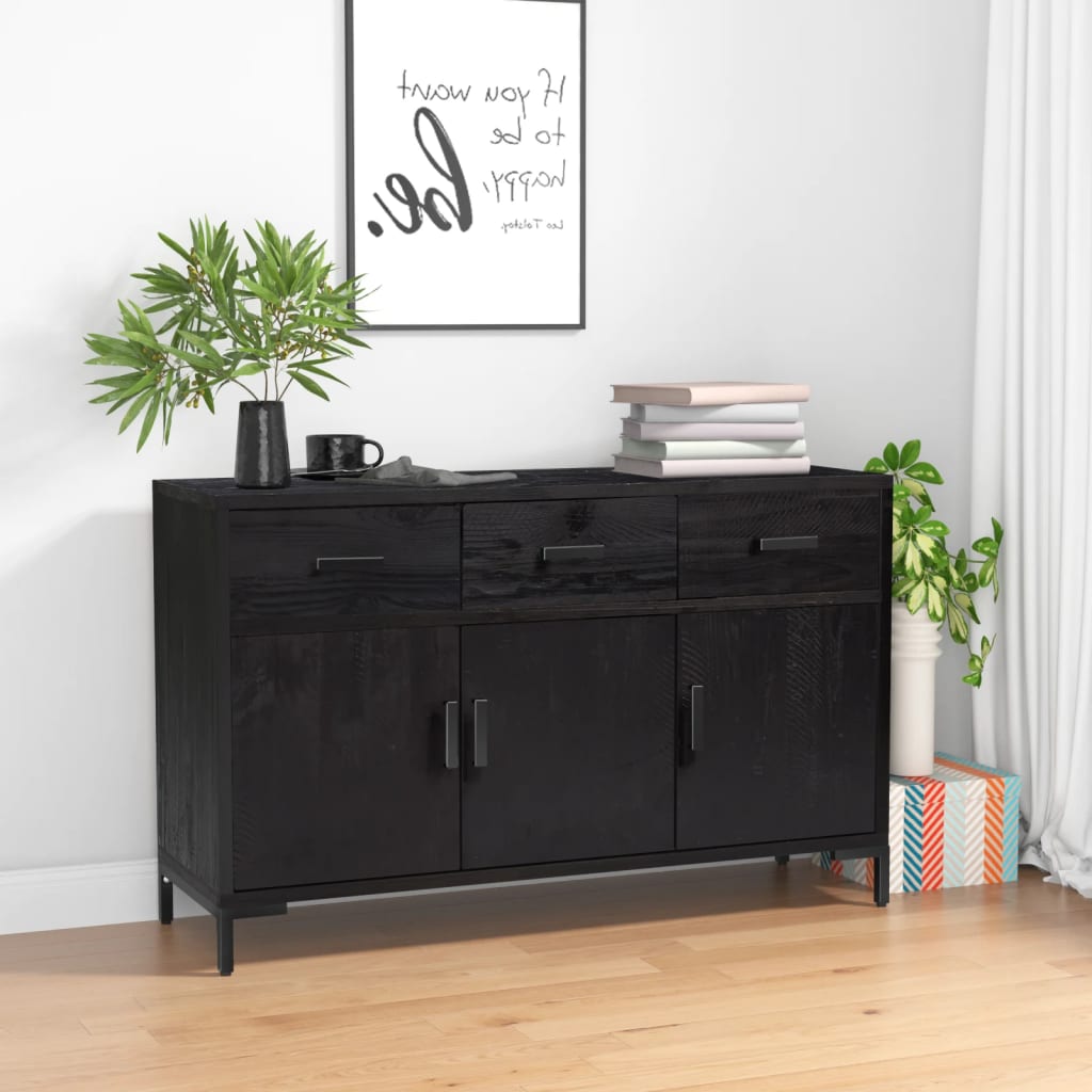 Příborník Černý 110 X 35 X 70 Cm Masivní Borové Dřevo