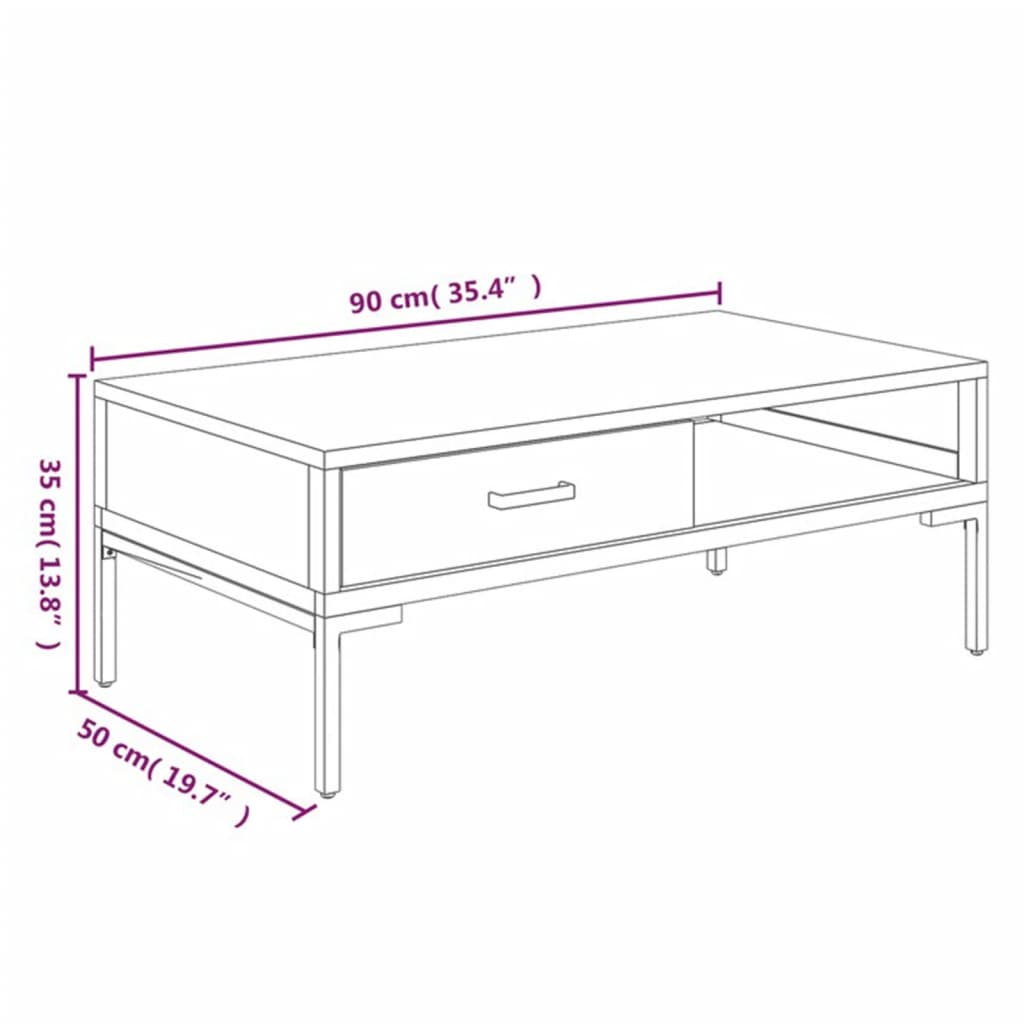 Konferenční Stolek Černý 90 X 50 X 35 Cm Masivní Borovice
