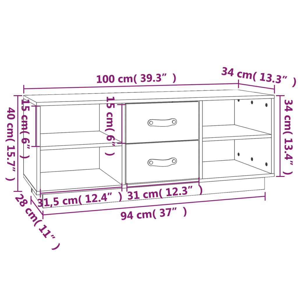 Tv Skříňka 100 X 34 X 40 Cm Masivní Borové Dřevo