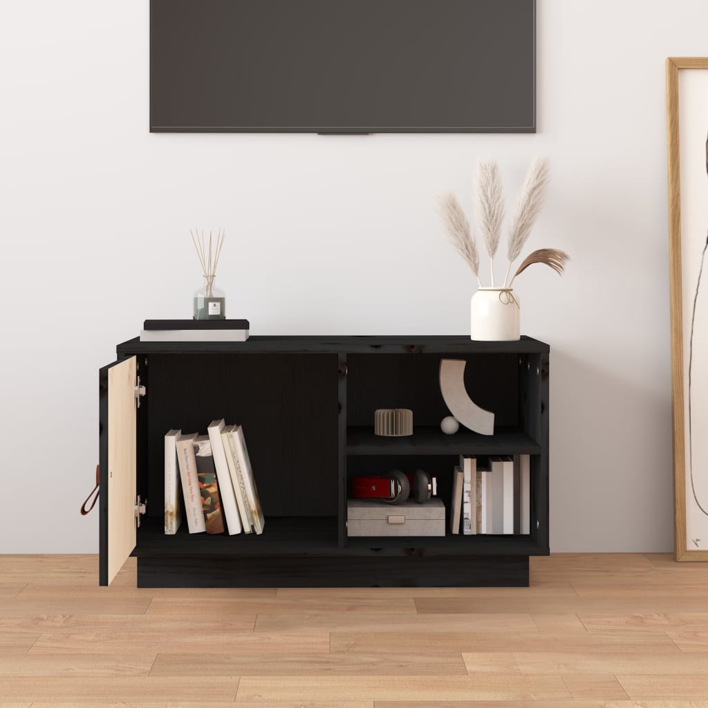 Tv Skříňka Černá 70 X 34 X 40 Cm Masivní Borové Dřevo