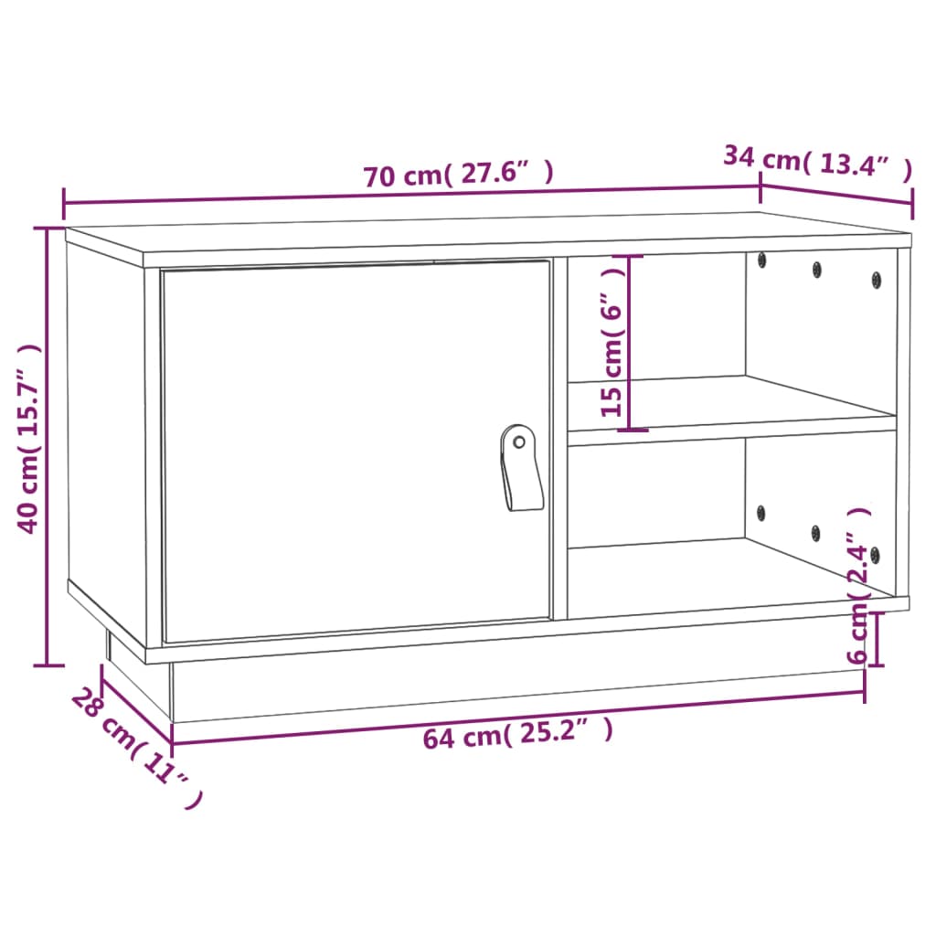 Tv Skříňka Černá 70 X 34 X 40 Cm Masivní Borové Dřevo