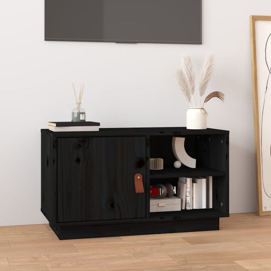 Tv Skříňka Černá 70 X 34 X 40 Cm Masivní Borové Dřevo