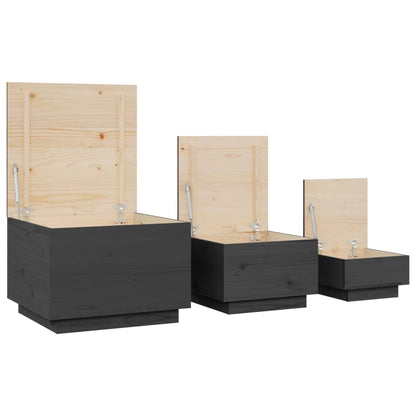 Úložné Boxy S Víkem 3 Ks Šedé Masivní Borové Dřevo