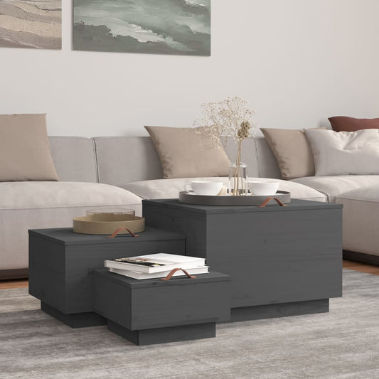 Úložné Boxy S Víkem 3 Ks Šedé Masivní Borové Dřevo