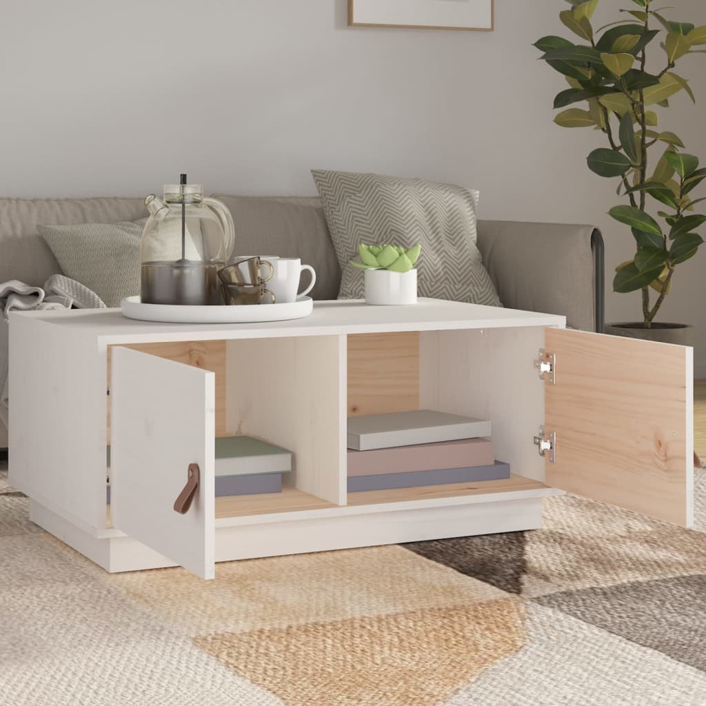 Konferenční Stolek Bílý 80 X 50 X 35 Cm Masivní Borové Dřevo