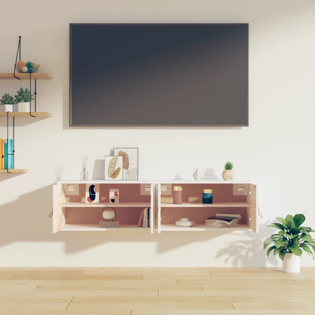 Nástěnné Skříňky 2 Ks Bílé 60 X 30 X 30 Cm Masivní Borové Dřevo