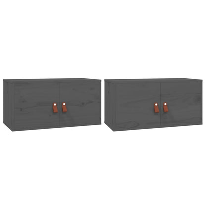 Nástěnné Skříňky 2 Ks Šedé 60 X 30 X 30 Cm Masivní Borové Dřevo