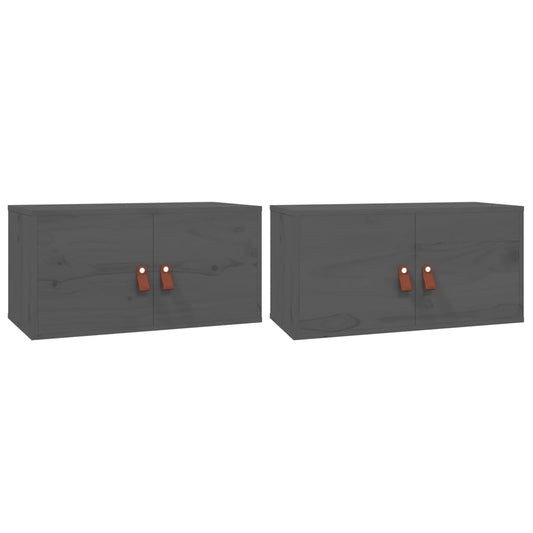 Nástěnné Skříňky 2 Ks Šedé 60 X 30 X 30 Cm Masivní Borové Dřevo