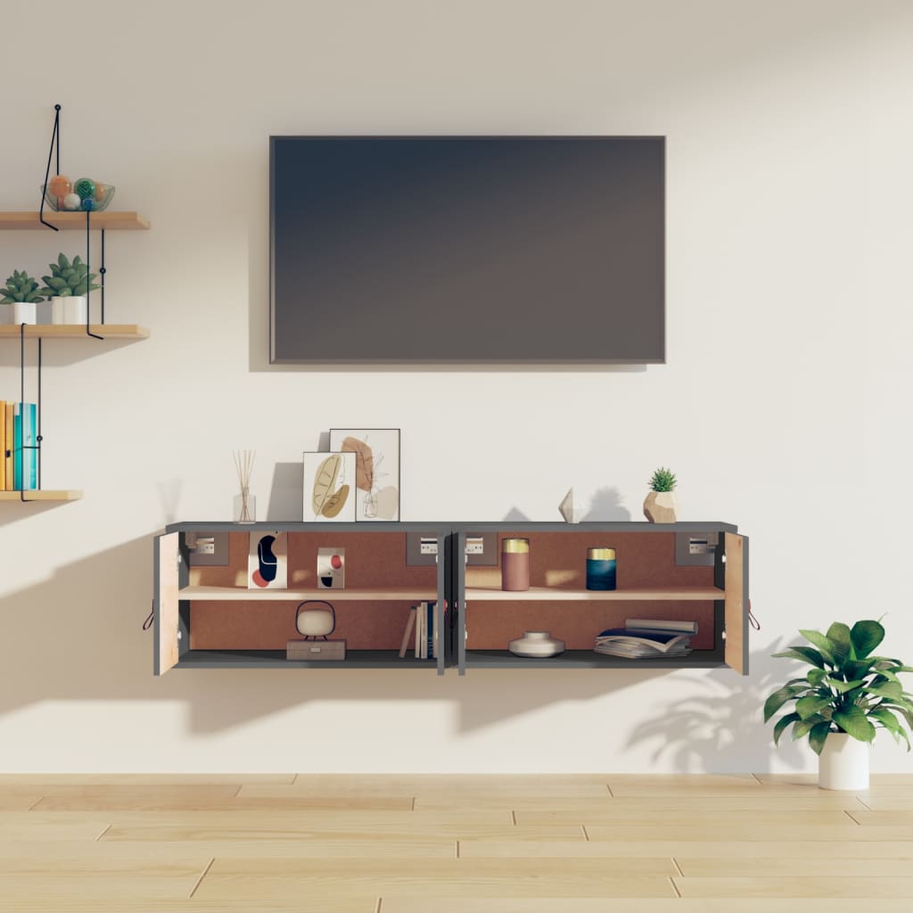 Nástěnné Skříňky 2 Ks Šedé 60 X 30 X 30 Cm Masivní Borové Dřevo