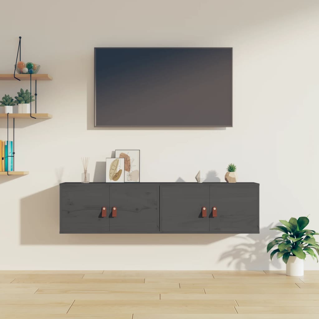 Nástěnné Skříňky 2 Ks Šedé 60 X 30 X 30 Cm Masivní Borové Dřevo