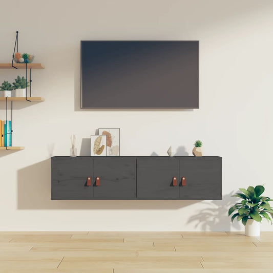 Nástěnné Skříňky 2 Ks Šedé 60 X 30 X 30 Cm Masivní Borové Dřevo