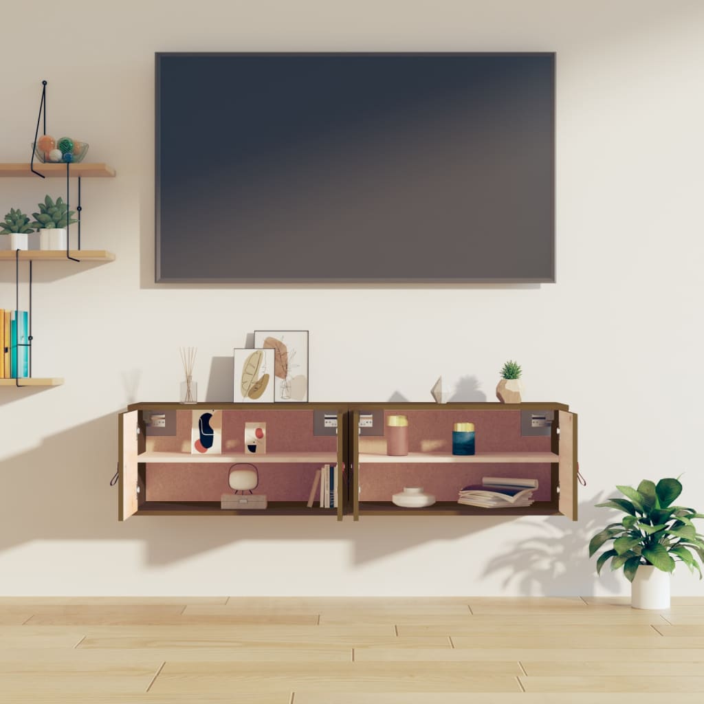 Nástěnné Skříňky 2 Ks Medově Hnědé 60X30X30 Cm Masivní Borovice