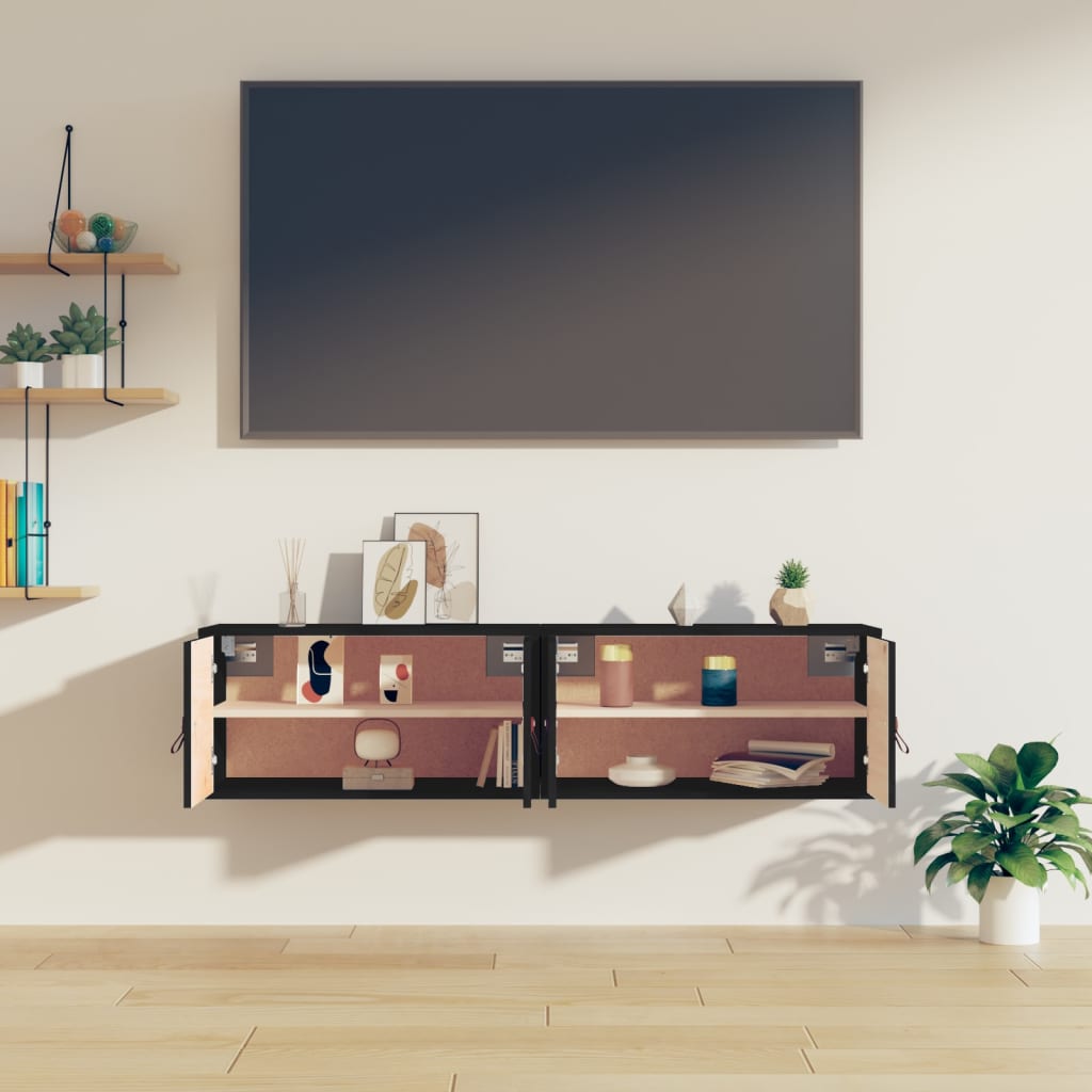Nástěnné Skříňky 2 Ks Černé 60 X 30 X 30 Cm Masivní Borovice