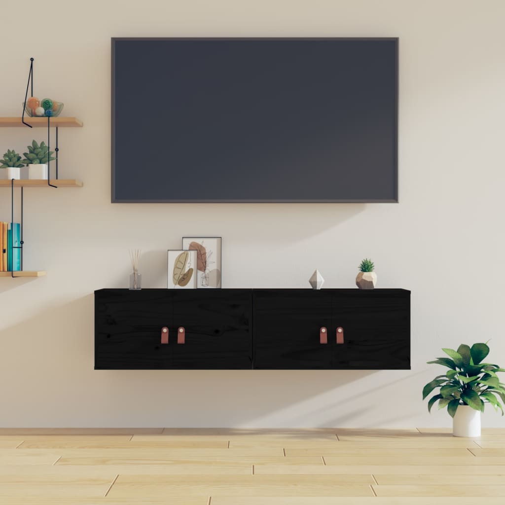 Nástěnné Skříňky 2 Ks Černé 60 X 30 X 30 Cm Masivní Borovice