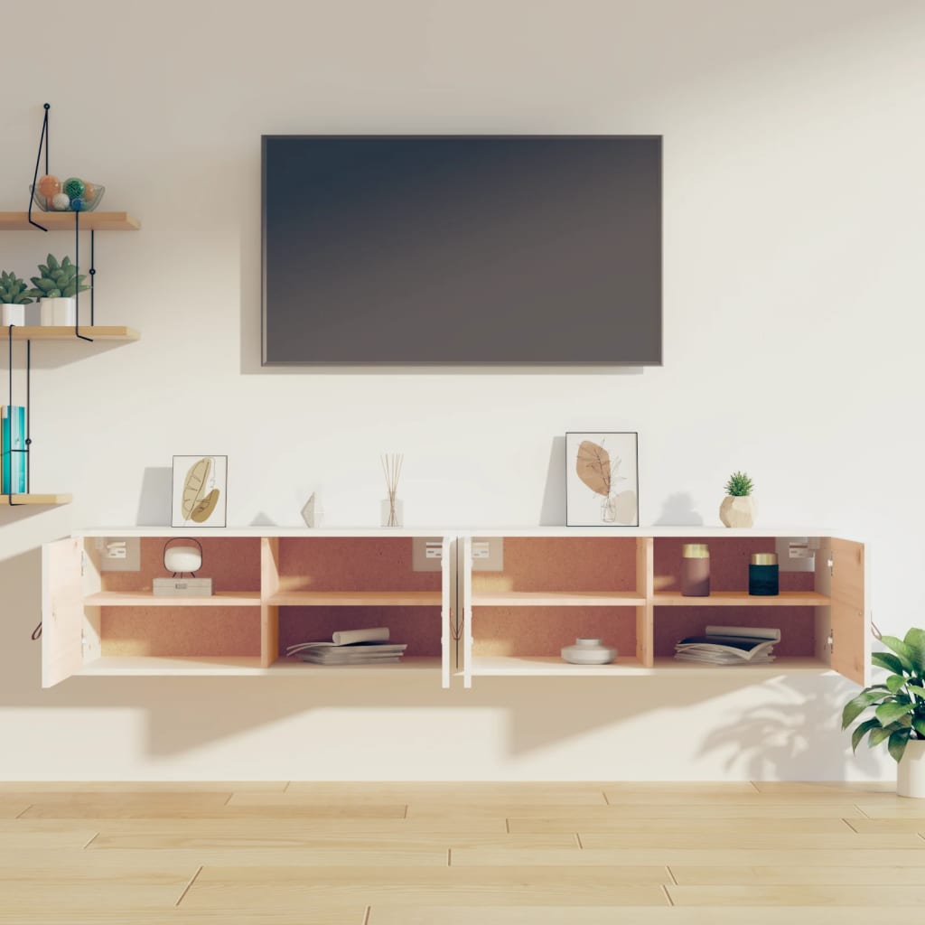 Nástěnné Skříňky 2 Ks Bílé 80 X 30 X 30 Cm Masivní Borové Dřevo
