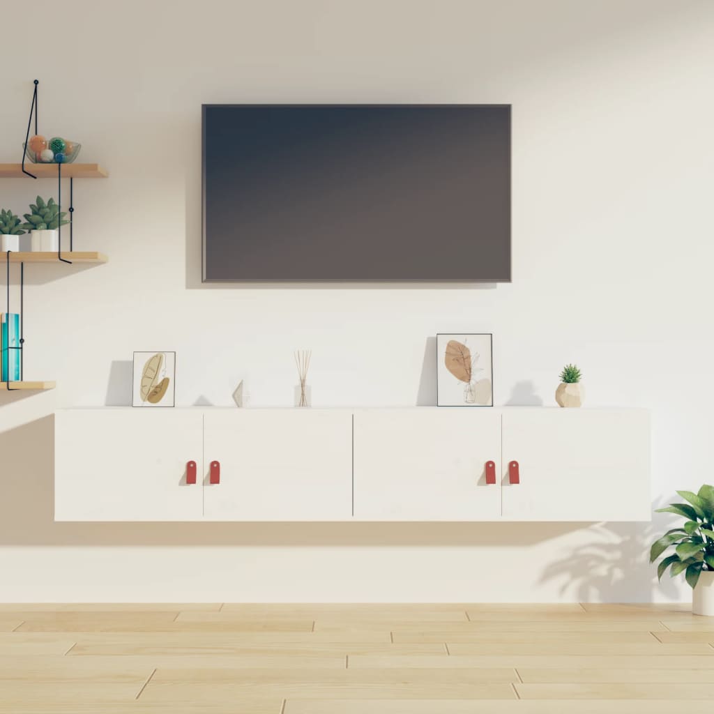 Nástěnné Skříňky 2 Ks Bílé 80 X 30 X 30 Cm Masivní Borové Dřevo