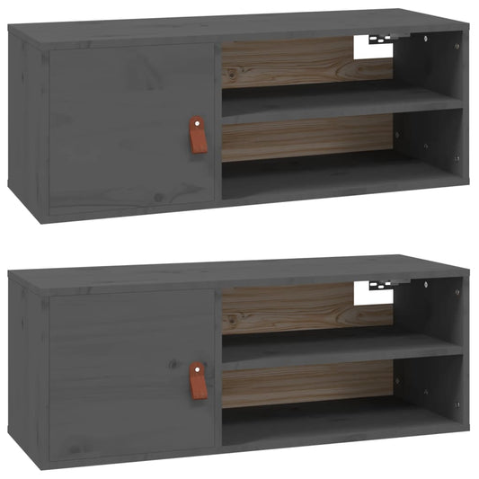 Nástěnné Skříňky 2 Ks Šedé 80 X 30 X 30 Cm Masivní Borové Dřevo