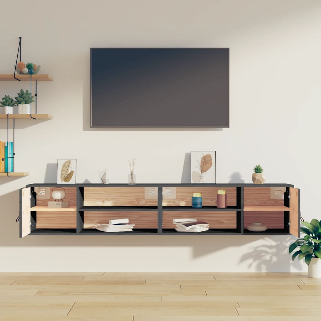 Nástěnné Skříňky 2 Ks Šedé 80 X 30 X 30 Cm Masivní Borové Dřevo