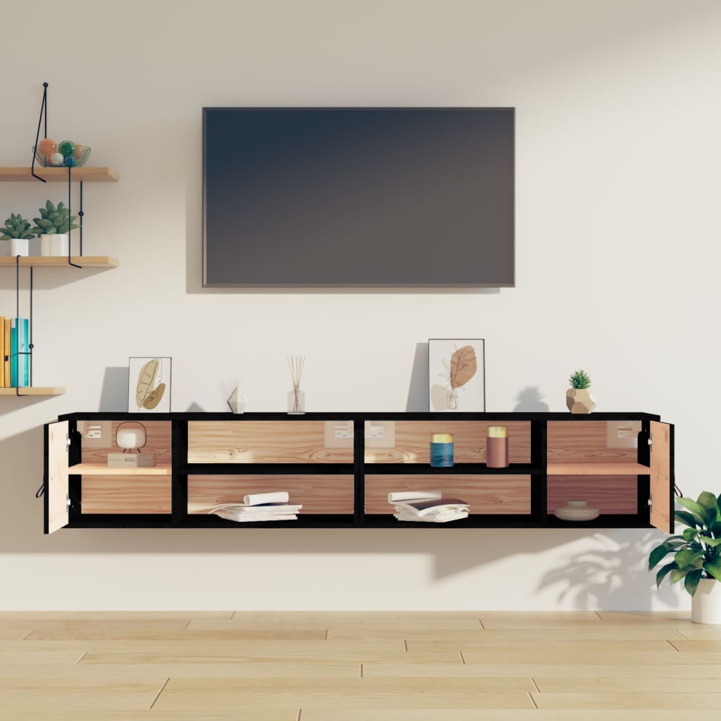 Nástěnné Skříňky 2 Ks Černé 80X30X30 Cm Masivní Borové Dřevo