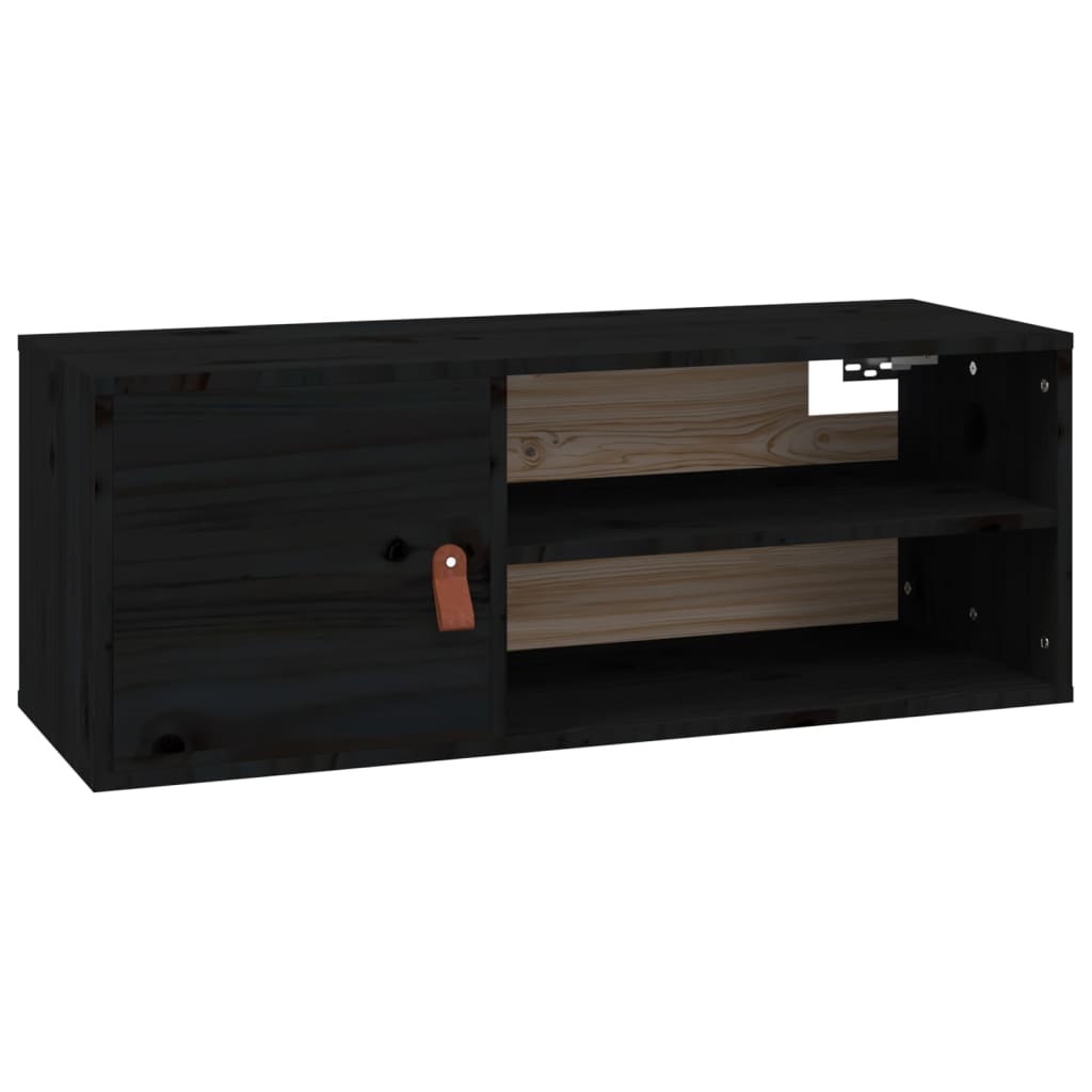 Nástěnné Skříňky 2 Ks Černé 80X30X30 Cm Masivní Borové Dřevo