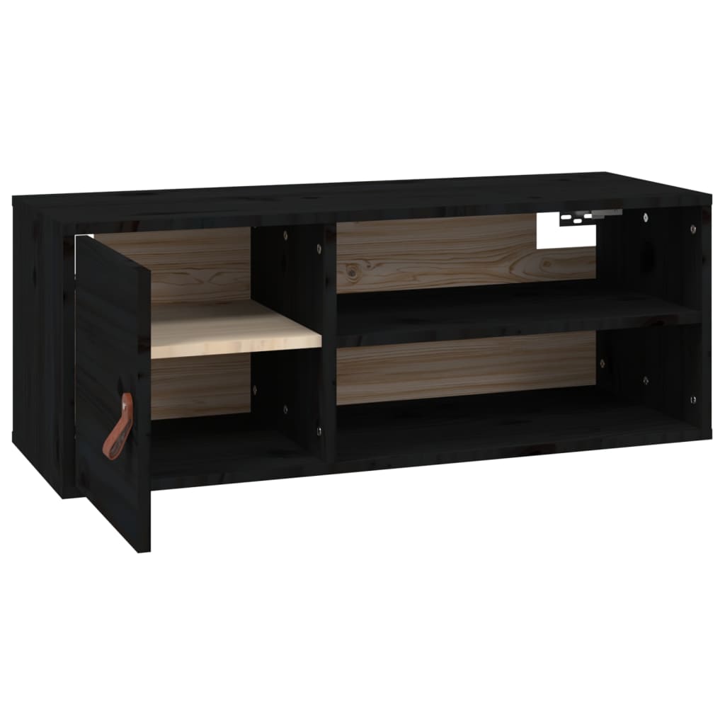 Nástěnné Skříňky 2 Ks Černé 80X30X30 Cm Masivní Borové Dřevo