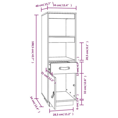Skříň Highboard 34 X 40 X 108,5 Cm Masivní Borové Dřevo