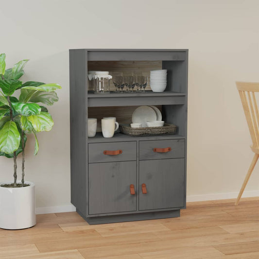 Skříň Highboard Šedá 67 X 40 X 108,5 Cm Masivní Borové Dřevo