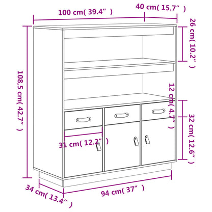 Skříň Highboard 100X40X108,5 Cm Masivní Borové Dřevo