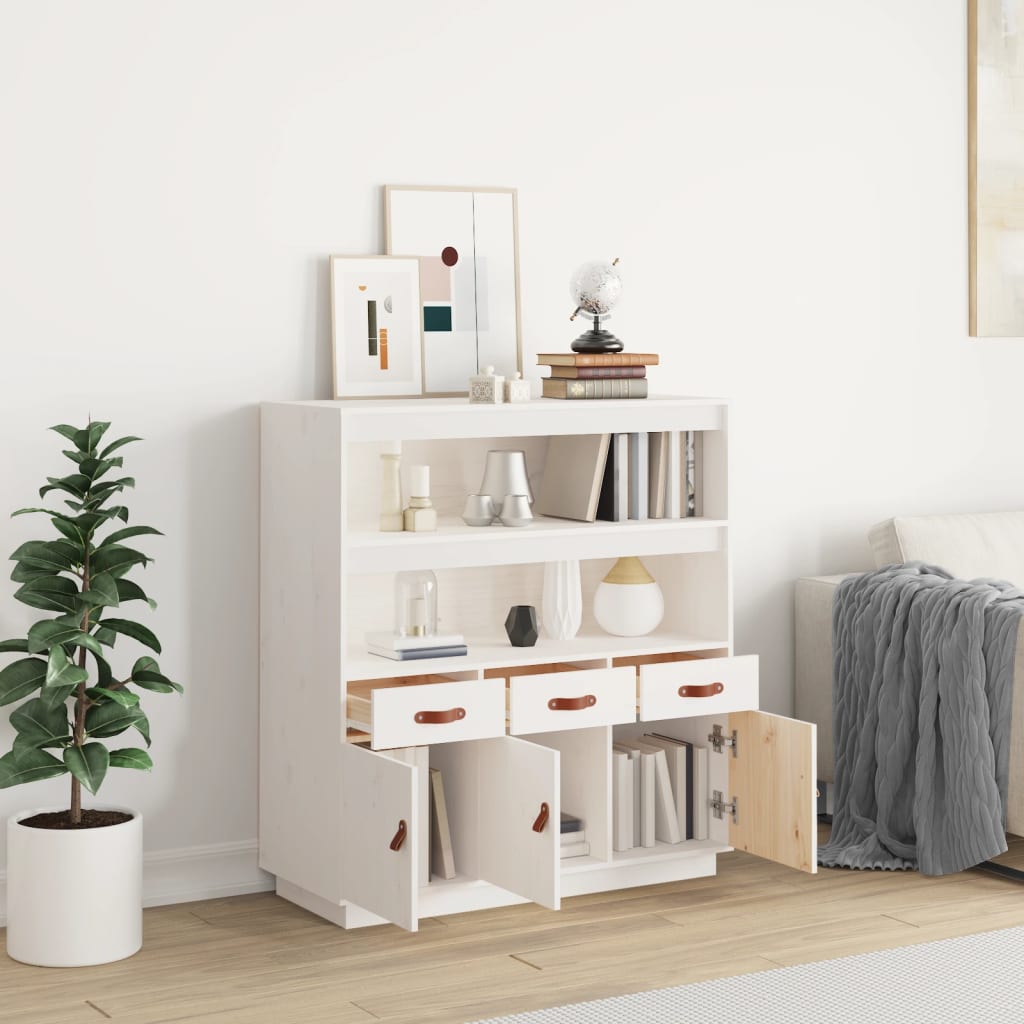Skříň Highboard Bílá 100 X 40 X 108,5 Cm Masivní Borové Dřevo