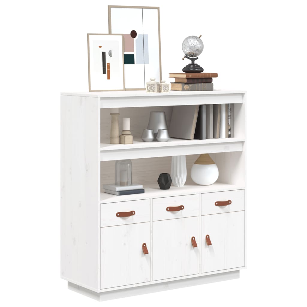 Skříň Highboard Bílá 100 X 40 X 108,5 Cm Masivní Borové Dřevo