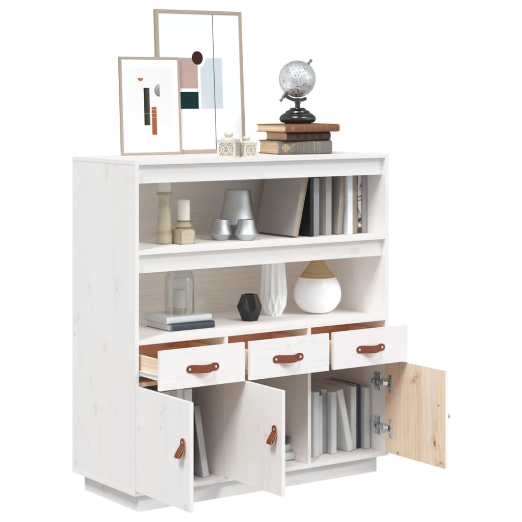 Skříň Highboard Bílá 100 X 40 X 108,5 Cm Masivní Borové Dřevo