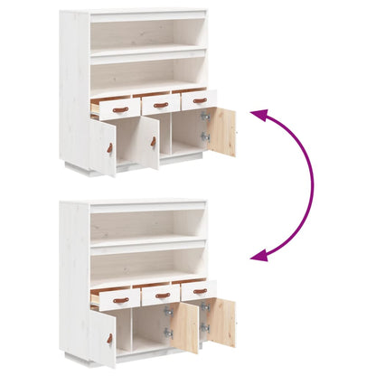 Skříň Highboard Bílá 100 X 40 X 108,5 Cm Masivní Borové Dřevo