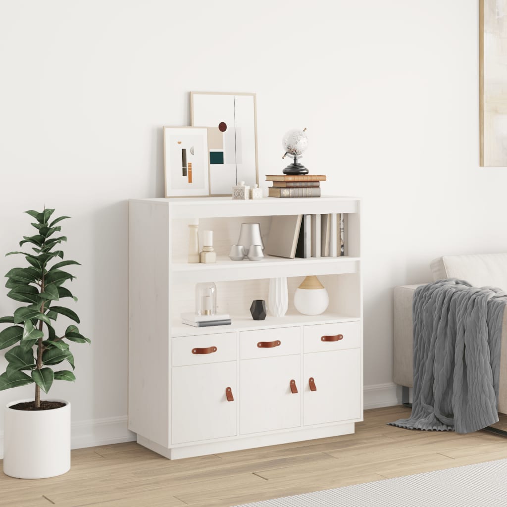 Skříň Highboard Bílá 100 X 40 X 108,5 Cm Masivní Borové Dřevo