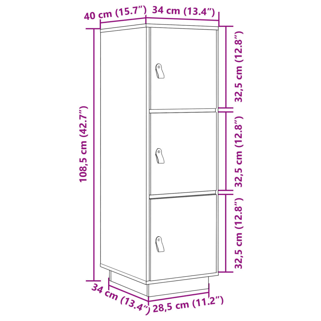 Skříň Highboard 34 X 40 X 108,5 Cm Masivní Borové Dřevo